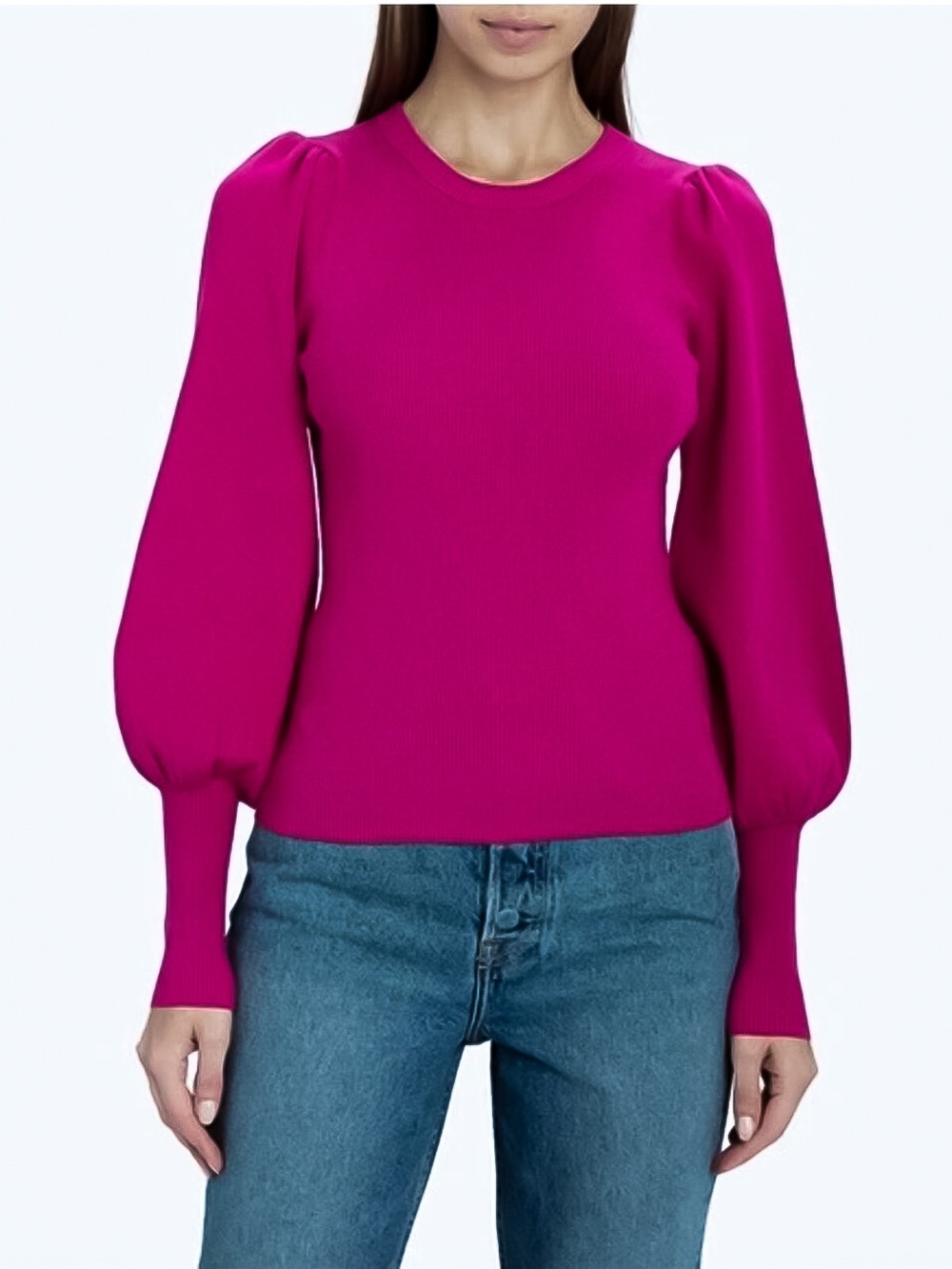Ann Taylor Puff Sleeve Magenta Sweater | L